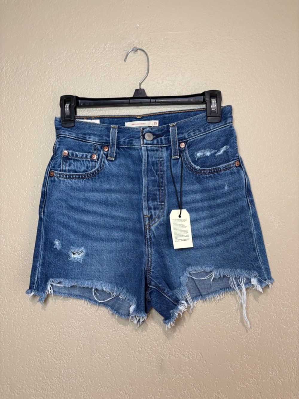 Levi's Ribcage Distressed Cutoff Denim Jean Shorts - Blue